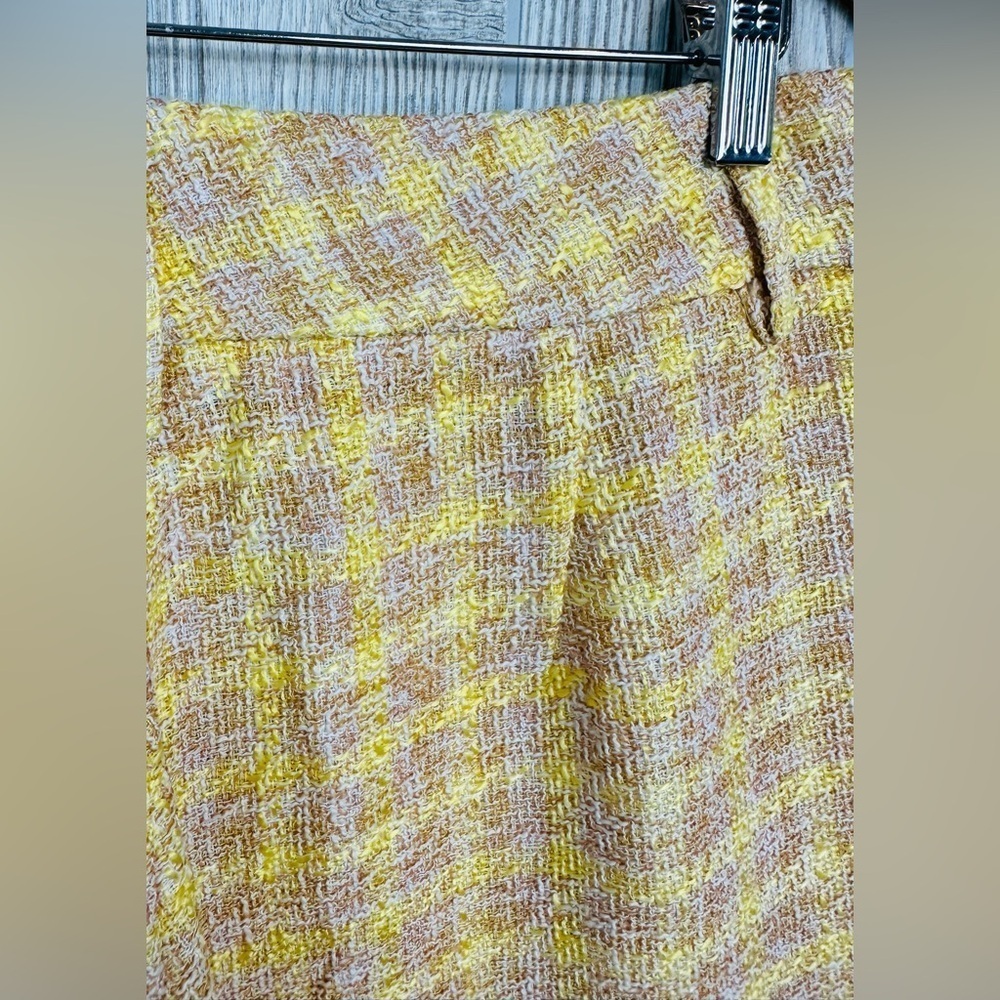 ZARA TWEED TROUSER Cropped Pants Wide Leg Culottes Large Womens Knit Yellow - Picture 8 of 15